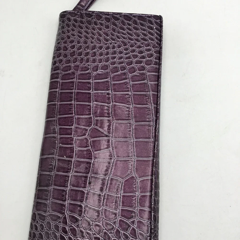 Purple Crocodile Embossed Faux Leather Wristlet Envelope Clutch Evening‎ Bag